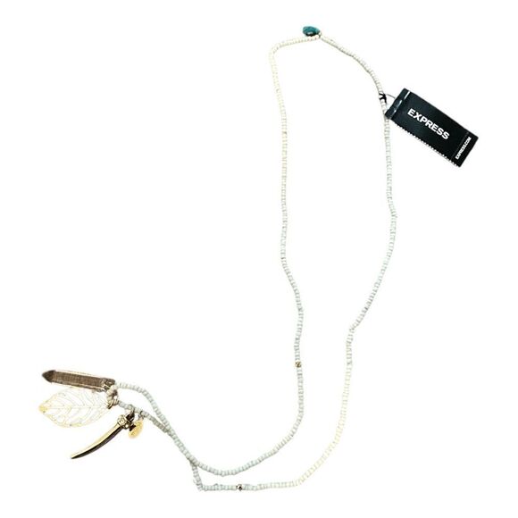 Express white beaded necklace with gold tone pendants. NWT - Picture 1 of 3